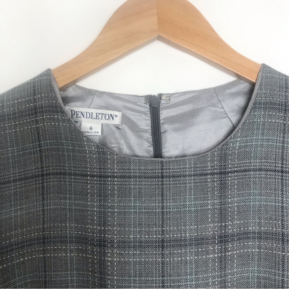 Pendleton 100% Virgin Wool Gray Blue Plaid Shift … - image 2